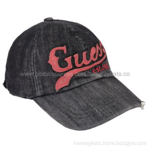 Fashionable 6-panel Enzyme and Stone-washed Denim Sports Cap for Men, with Applique EmbroideryNew